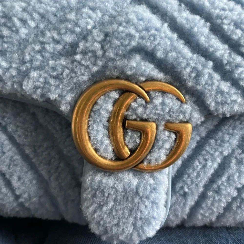 Gucci Marmont Shearling baby blue bag nwt